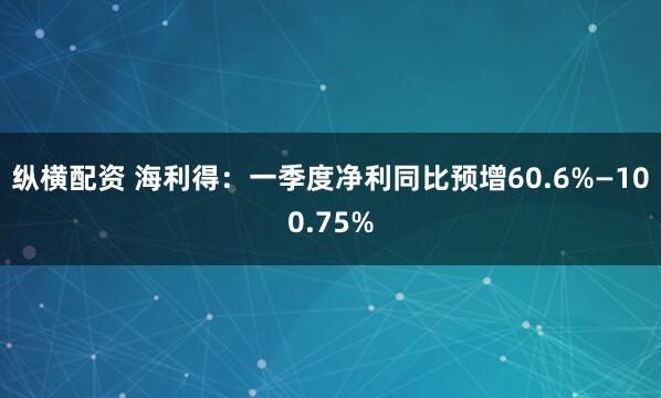 纵横配资 海利得：一季度净利同比预增60.6%—100.75%