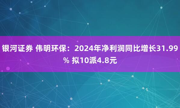 银河证券 伟明环保：2024年净利润同比增长31.99% 拟10派4.8元